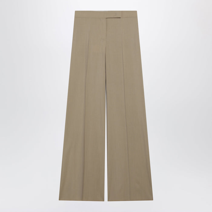 Max Mara Wide-Leg Trousers In Sand-Colored Wool And Silk Poplin