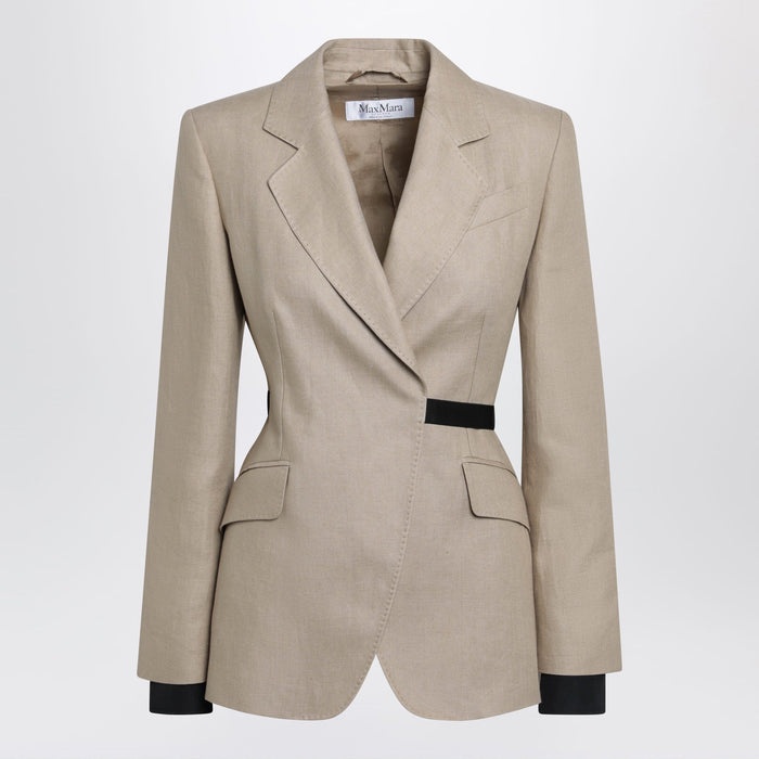 Max Mara Doublebreasted Pure Linen Blazer In Camel