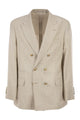 Brunello Cucinelli Deconstructed One-And-A-Half-Breasted Jacket In Virgin Wool, Silk And Linen Prince Of Wales Check With Metal Buttons