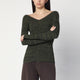 6397  Double-V Military Green Sweater