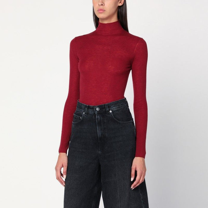 6397  Bordeaux Semi-Sheer Turtleneck