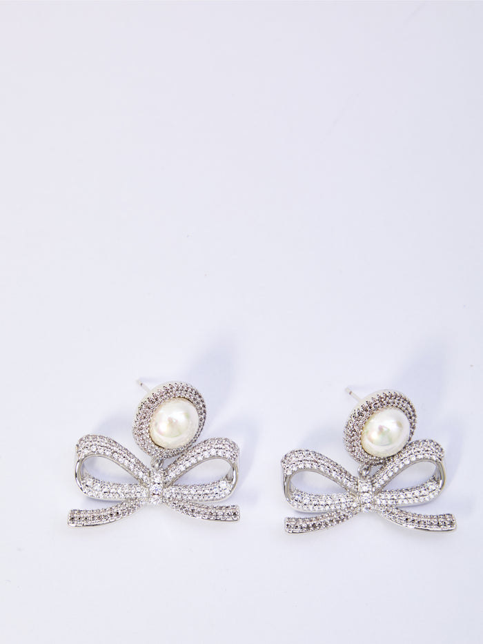 Self Portrait Pearl Bow Drop Earrings