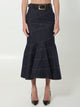 Self Portrait Indigo Denim Belted Midi Skirt