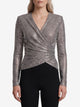 Self Portrait Grey Rhinestone Mesh Wrap Top