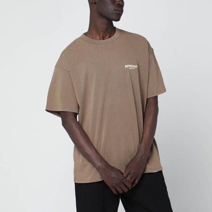 Represent Light Brown Cotton Tshirt With Logo