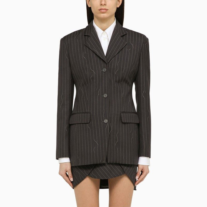 Off-White Grey Single-Breasted Pinstripe Jacket In Wool Blend