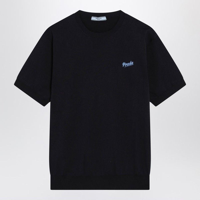 Prada Blue Silkblend Sweater With Logo
