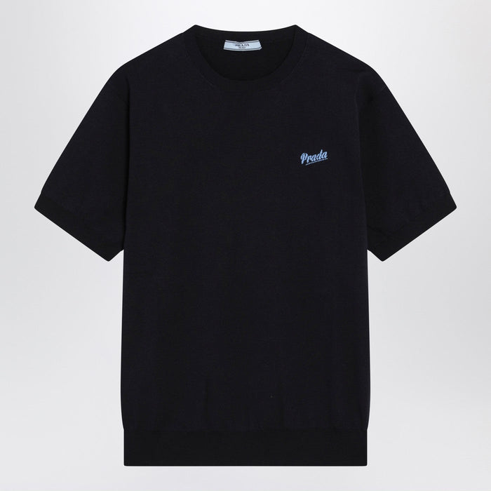 Prada Blue Silk-Blend Sweater With Logo