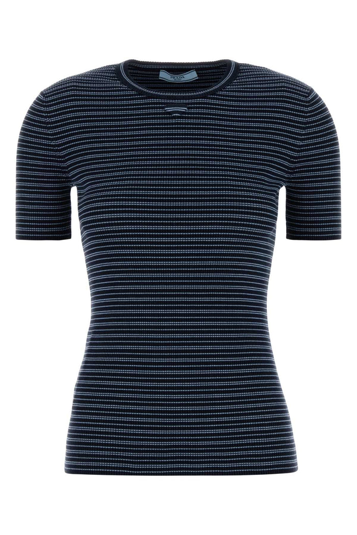 Prada Embroidered Stretch Cotton Blend T-Shirt