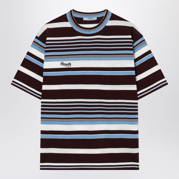 Prada Amaranth And Light Blue Striped Cotton T-Shirt
