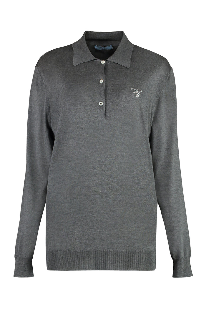 Prada Long Sleeve Knit Polo Shirt