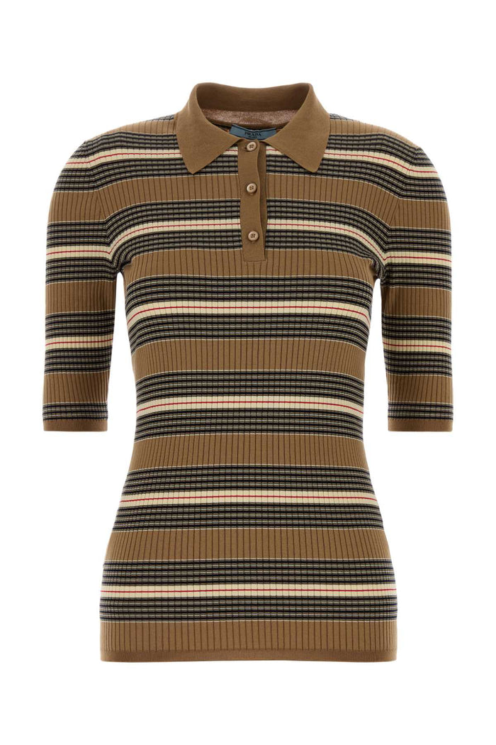 Prada Embroidered Stretch Cotton Blend Polo Shirt