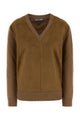 Prada Suede-Panel V-Neck Wool Sweater