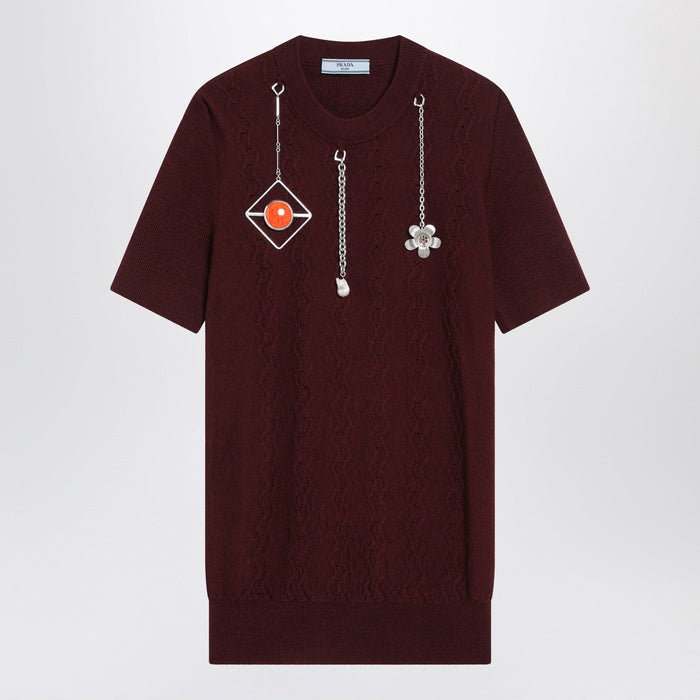 Prada Burgundy Wool Sweater With Charms
