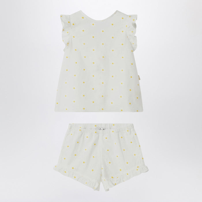 Il Gufo Two-Piece White Set With Floral Embroidery