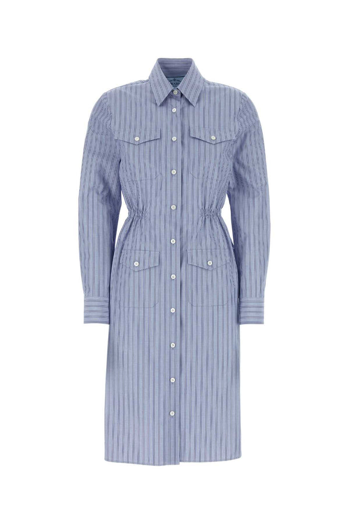 Prada Embroidered Chambray Shirt Dress