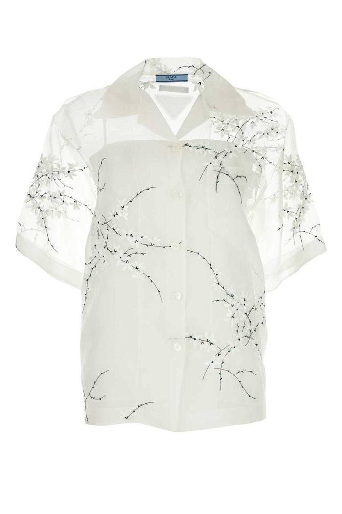 Prada White Silk Blend See-Through Shirt