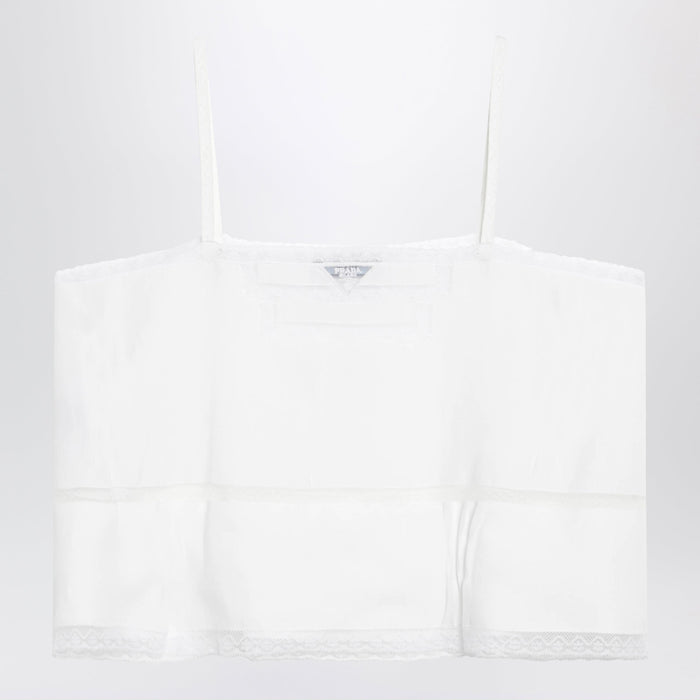 Prada White Linen And Lace Top