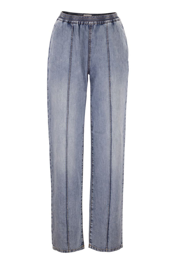 Fabiana Filippi Lightweight Denim Trousers With Elasticated Waist And Monile Detail