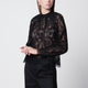 Self Portrait High-Neck Lace Blouse With Long Sleeves In Black