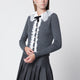 Self Portrait Knitted Wool Cardigan With Lace Collar In Grey