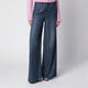 Self Portrait Wide-Leg Denim Jeans With Rhinestone Stripes In Blue