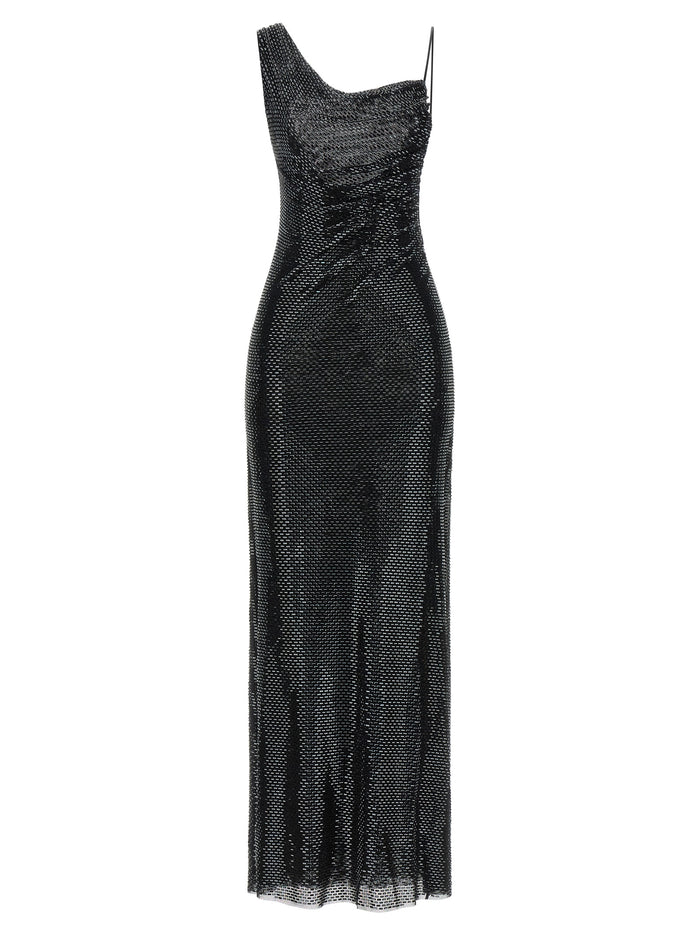 Self Portrait 'Black Rhinestone Draped Maxi' Dress