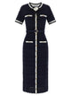 Self Portrait 'Navy Pointelle Knit Midi' Dress