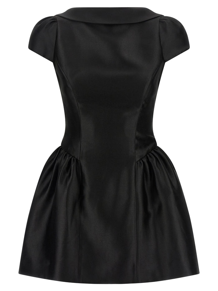 Self Portrait 'Black Taffetà Collared Mini' Dress