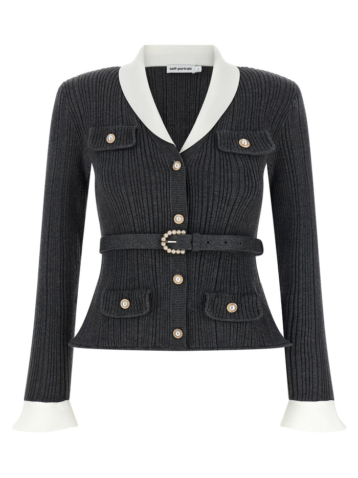 Self Portrait Ribbed Cardigan