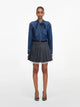Self-Portrait Denim Tie Neck Shirt