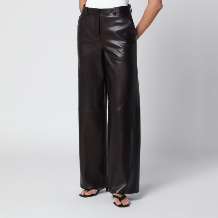 Nour Hammour Coda Wide-Leg Brown Leather Trousers