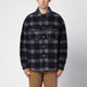 Palm Angels Over Shirt In Navy Check Wool With Studs