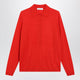 The Frankie Shop Tala Vneck Knit Polo In Red Wool Blend