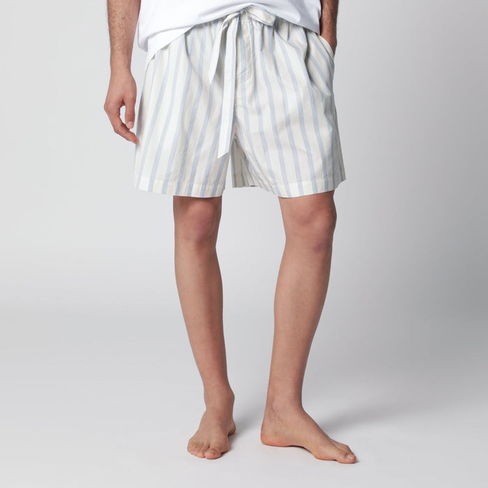 Tekla White Shorts With Light Blue Stripes
