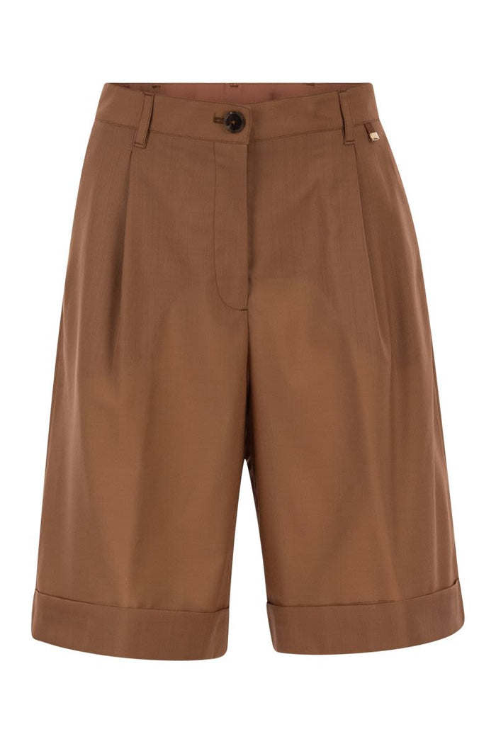 Herno Tailored Virgin Wool Bermuda Shorts With Pleats
