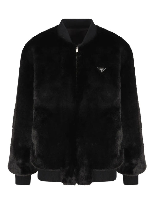 Prada Black Eco Fur Bomber Jacket