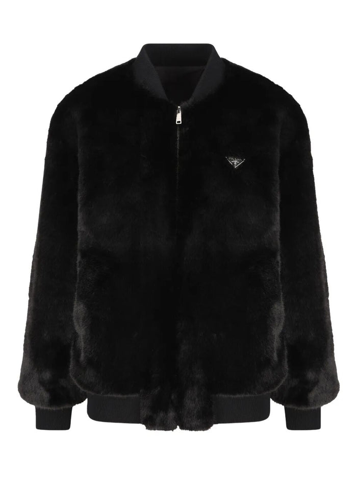 Prada Black Eco Fur Bomber Jacket