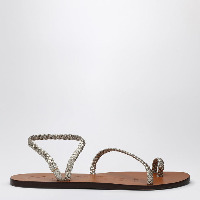 Manebí Platinum Leather Thong Sandals With Ring