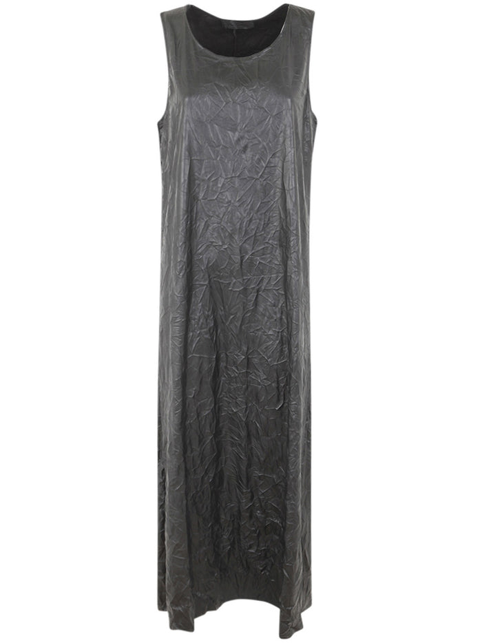 Maria Calderara Crinkled Faux Leather Long Dress