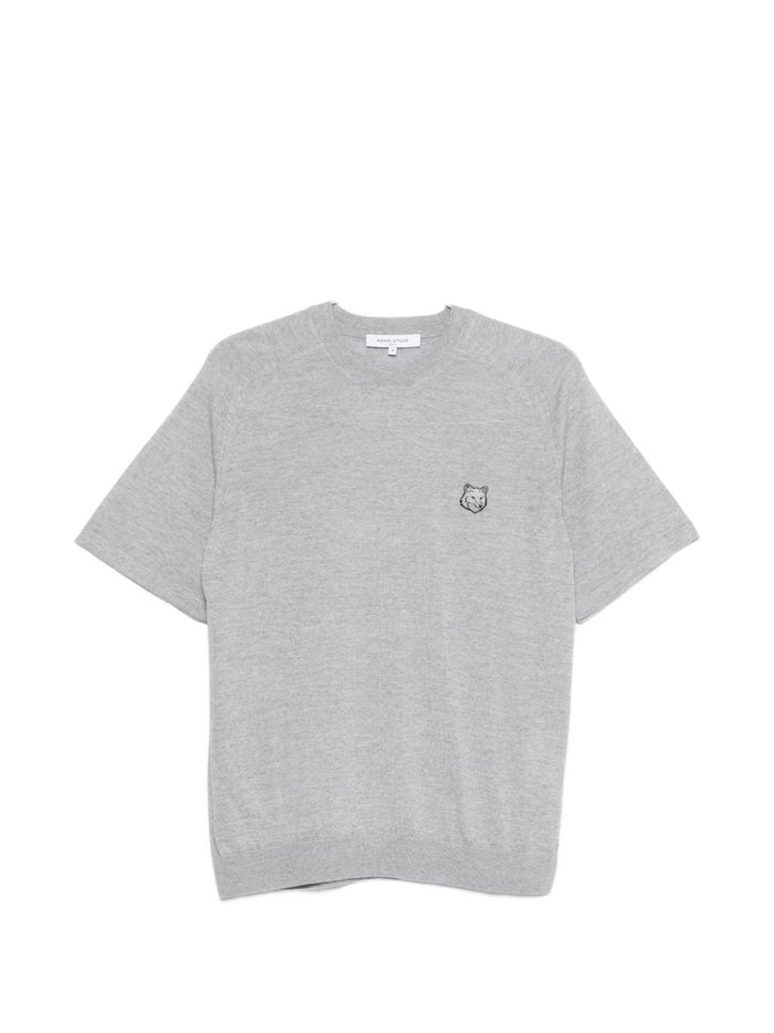 Maison Kitsuné Grey Mélange Fox Head Wool Sweater