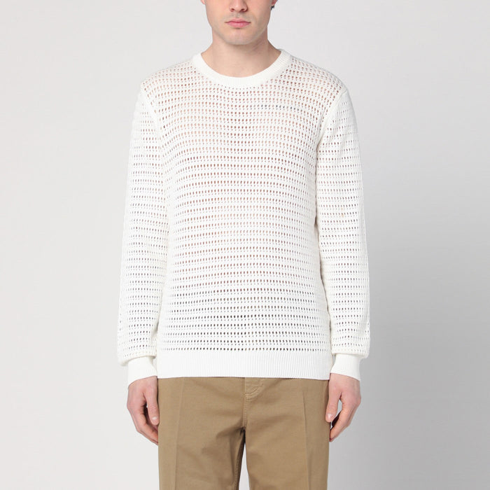 Roberto Collina Perforated Milk-Coloured Sweater In Cotton