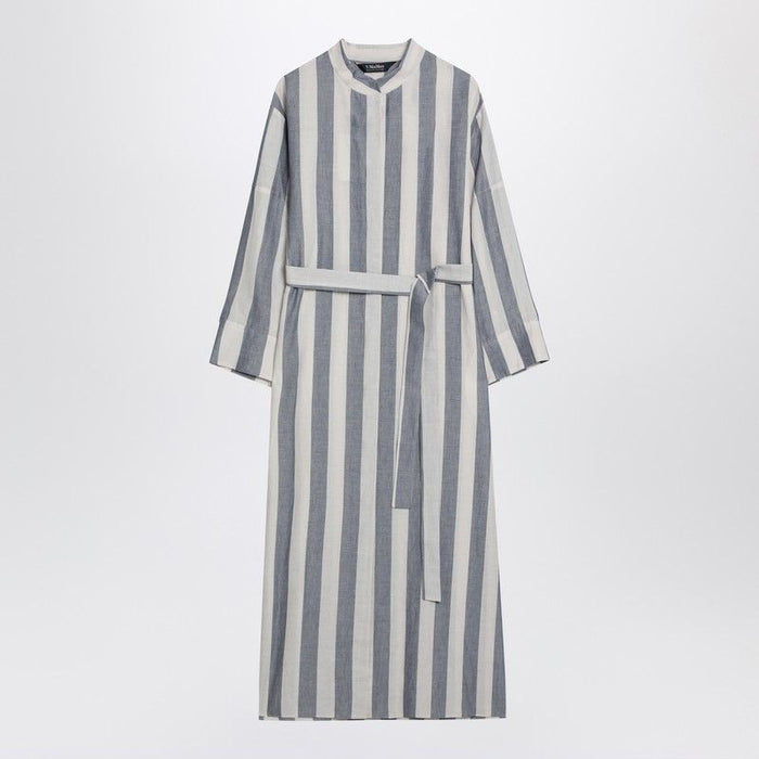 S Max Mara  White/Blue Striped Shirt Dress