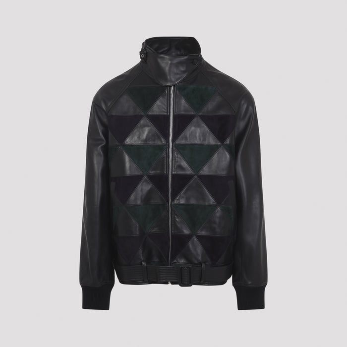 Lanvin Black Intarsia Calf Leather Bomber Jacket