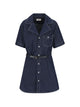 Celine Triomphe-Embroidered Belted Dress