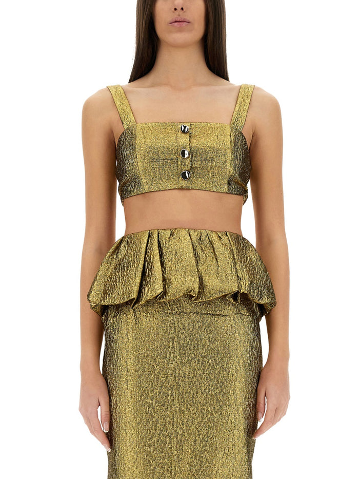Self-Portrait Metallic Jacquard Crop Top
