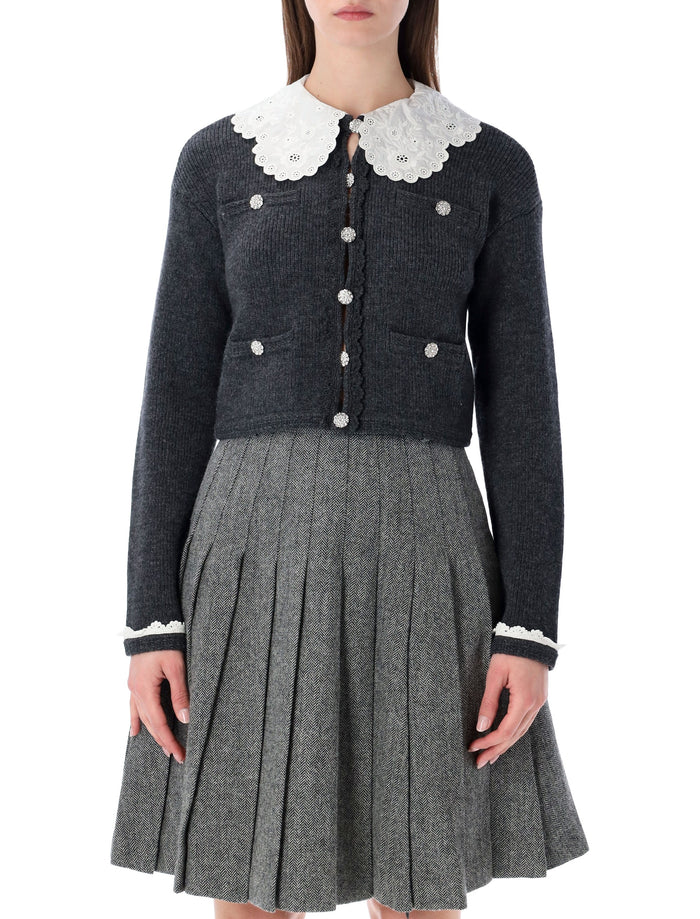Self-Portrait Self-Portrait Charcoal Knit Lace Collar Cardigan