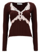 Self-Portrait Brown Top With Pink Embroidery