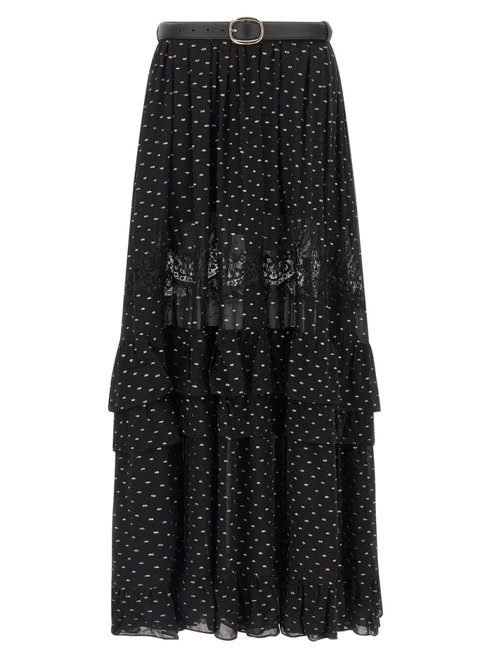 Self Portrait 'Black And Gold Chiffon Lace Maxi' Skirt