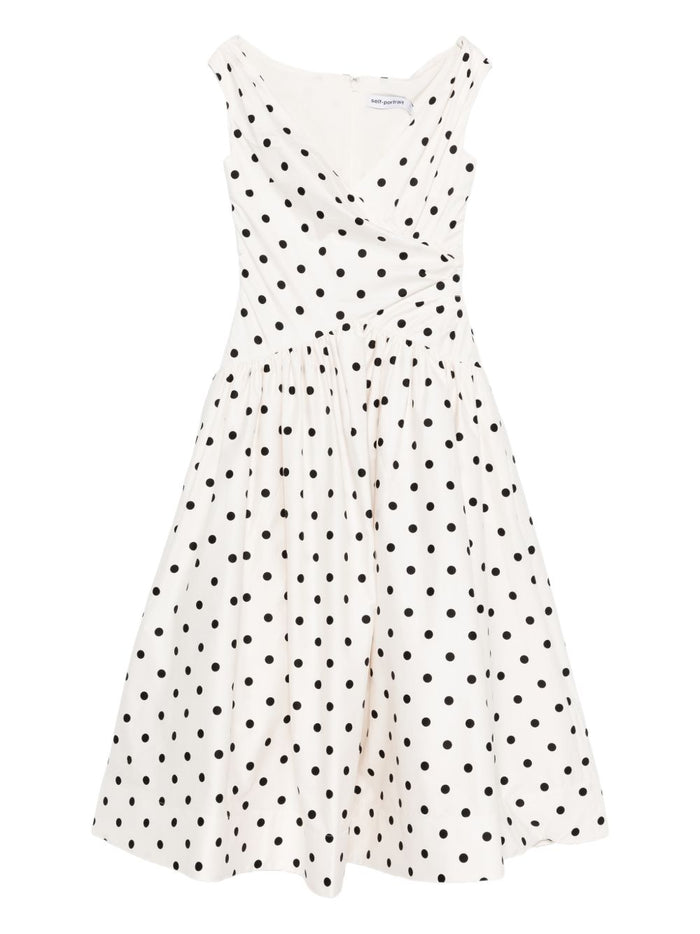 Self-Portrait Natural Midi Dress Black Polka Dots